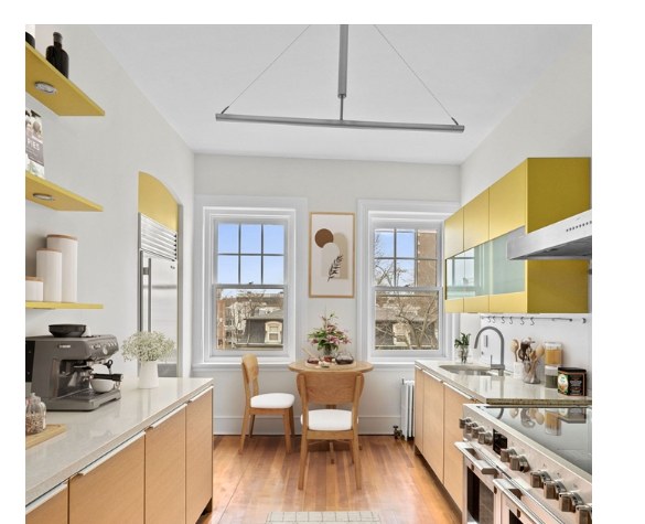 Sunlit kitchen at 371 Harvard Street in Cambridge, MA