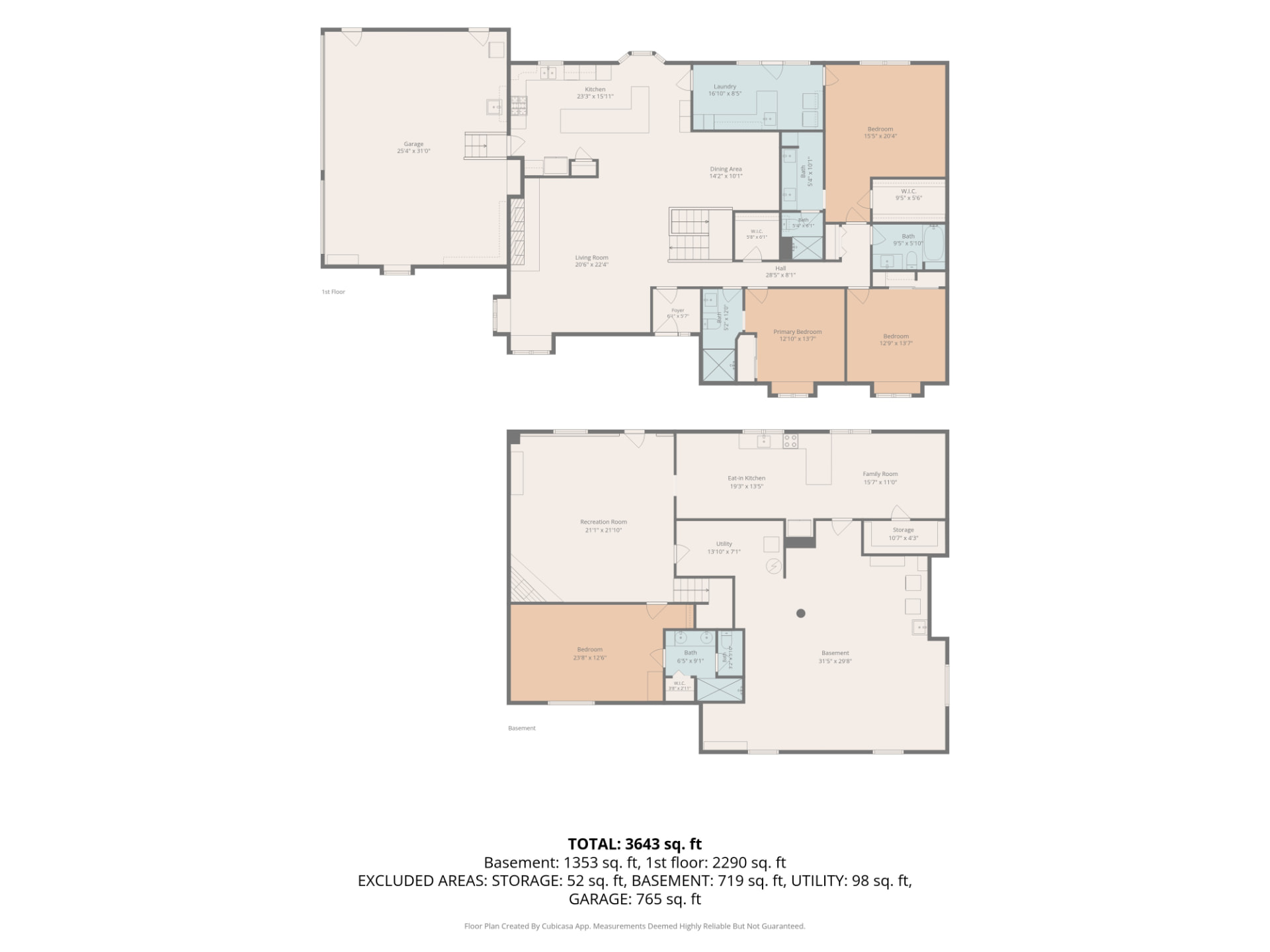 Floor plans for the first floor and basement at 14990 Coachman Drive