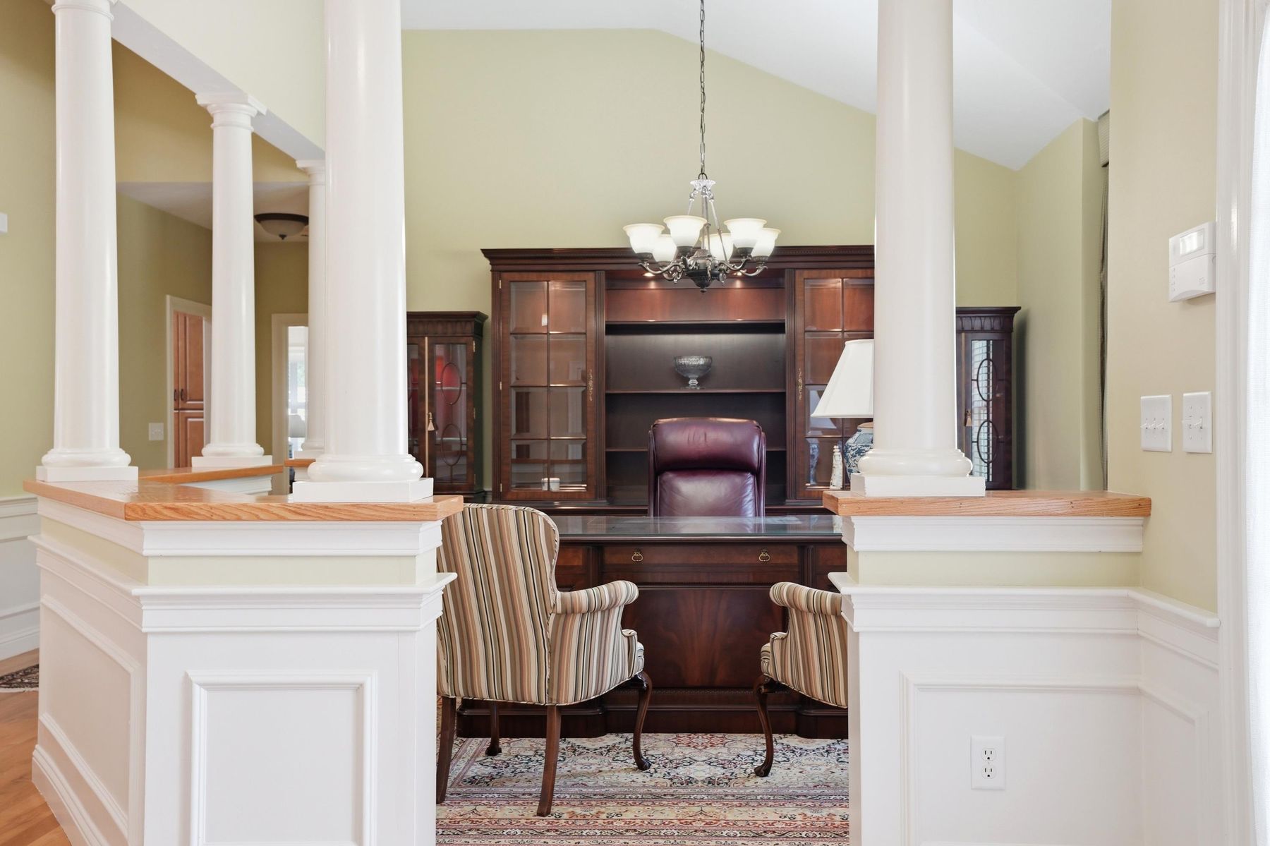 Home office viewed from the columned entry