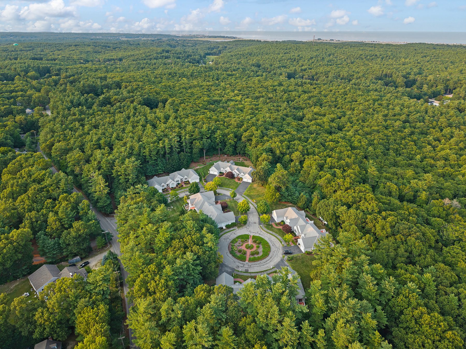 Aerial panorama of Overlook Farm and surrounding woodlands